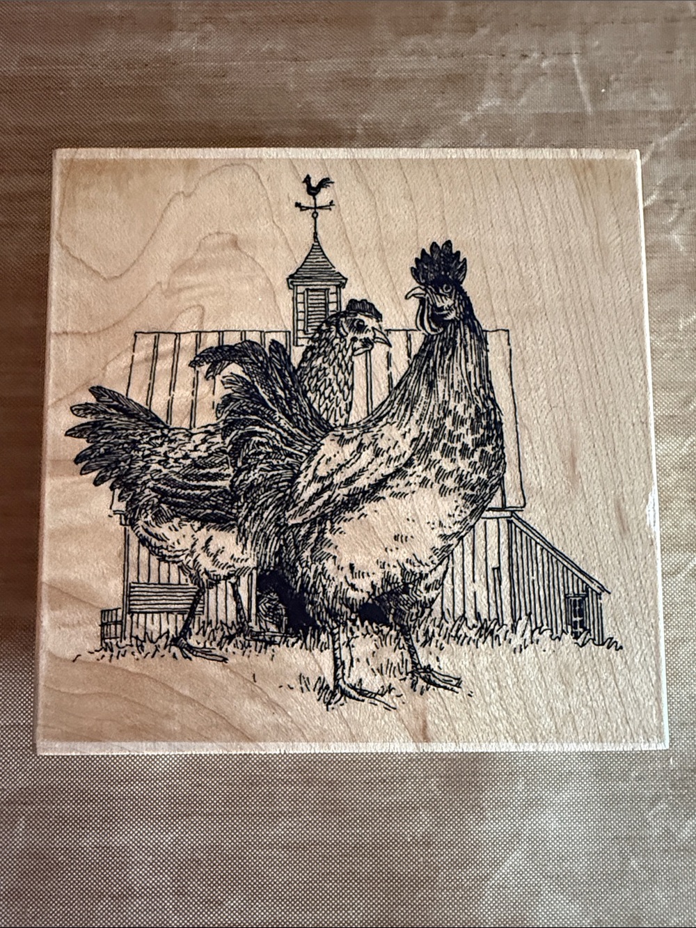 Impression Obsession “Roosters” Wooden Block Rubber Stamp